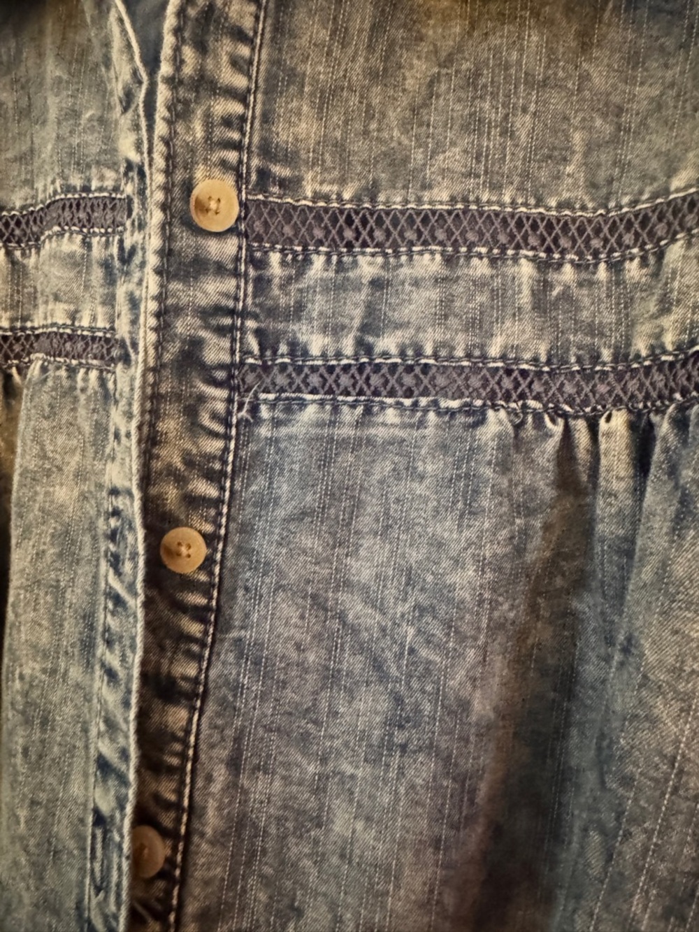 Given Kale Acid Wash Denim Lagenlook Dress - Crochet Detail Duster - L - Picture 4 of 7